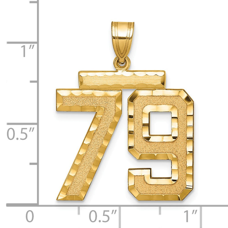 14k Yellow Gold Large Brushed Diamond-cut Number 79 Charm