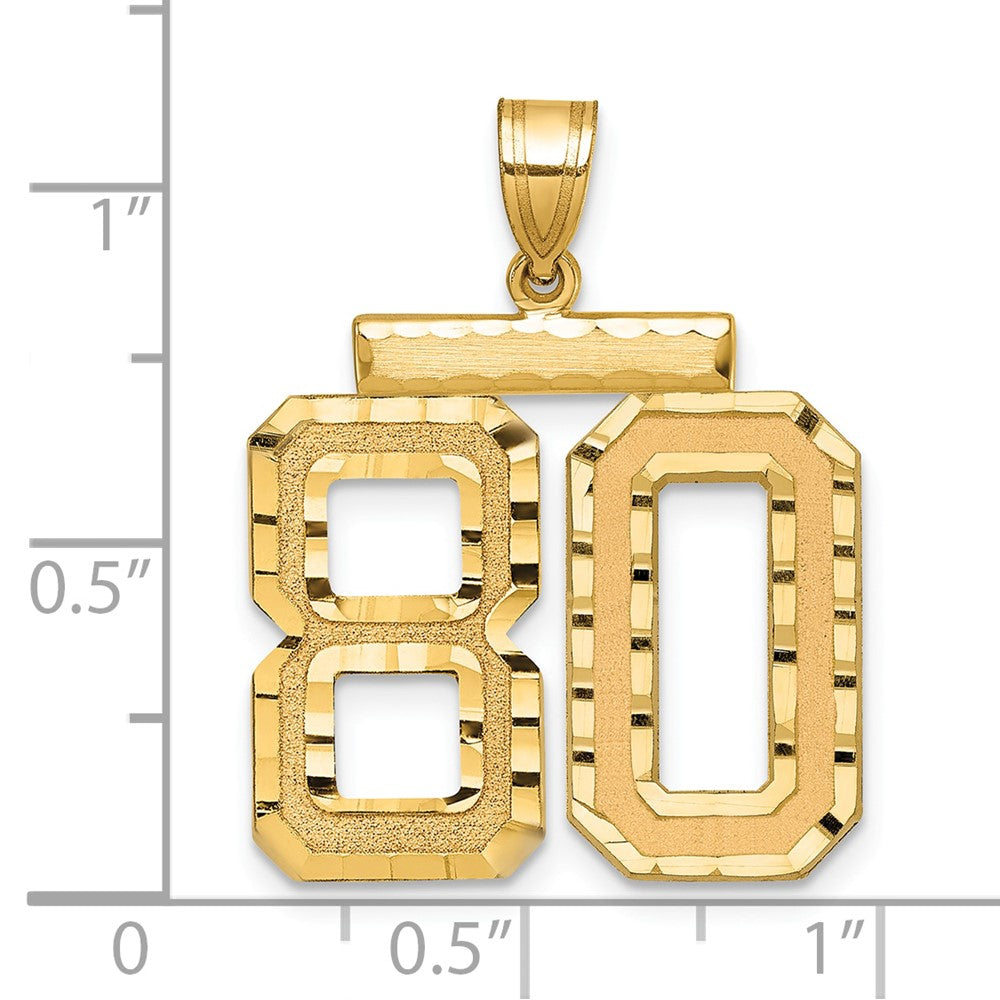14k Yellow Gold Large Brushed Diamond-cut Number 80 Charm