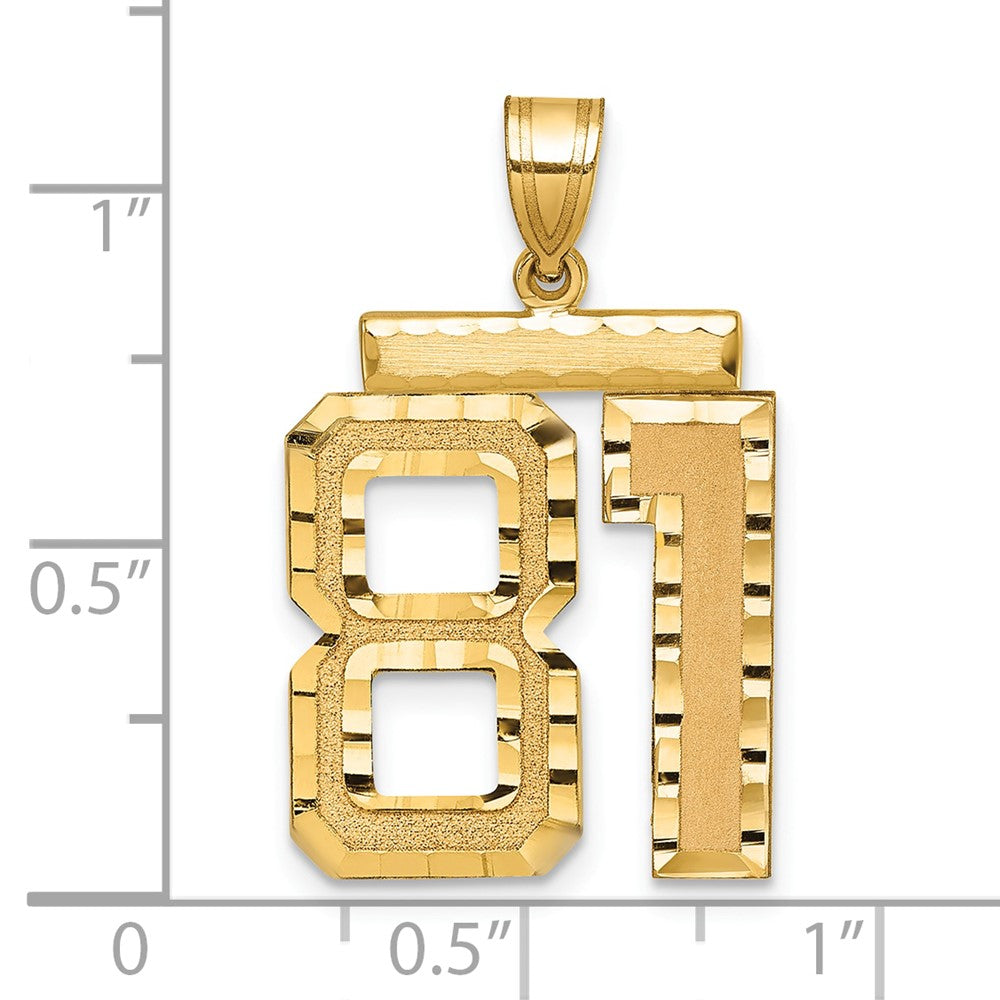 14k Yellow Gold Large Brushed Diamond-cut Number 81 Charm