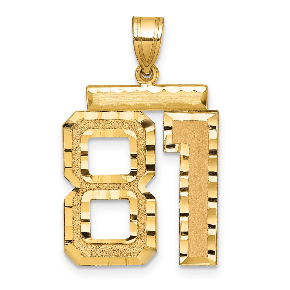 14k Yellow Gold Large Brushed Diamond-cut Number 81 Charm