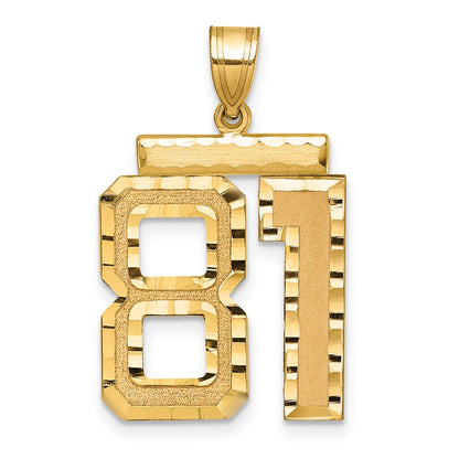 14k Yellow Gold Large Brushed Diamond-cut Number 81 Charm