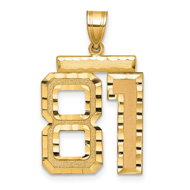 14k Yellow Gold Large Brushed Diamond-cut Number 81 Charm