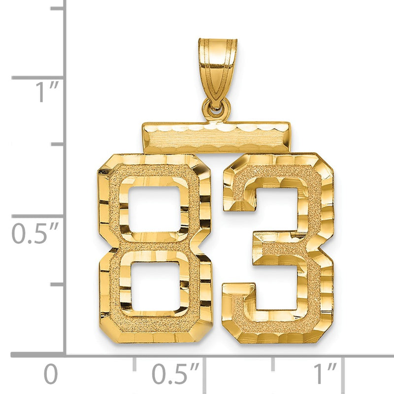 14k Yellow Gold Large Brushed Diamond-cut Number 83 Charm