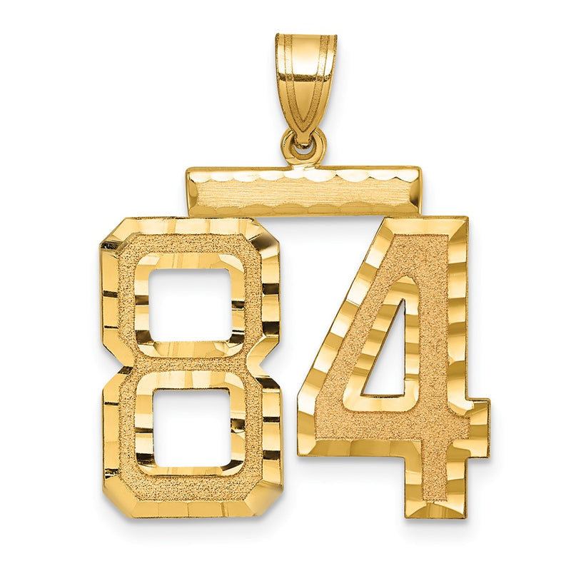 14k Yellow Gold Large Brushed Diamond-cut Number 84 Charm