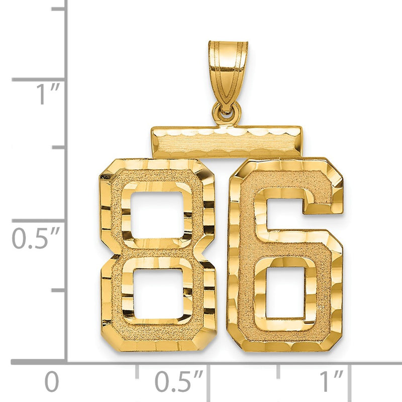 14k Yellow Gold Large Brushed Diamond-cut Number 86 Charm