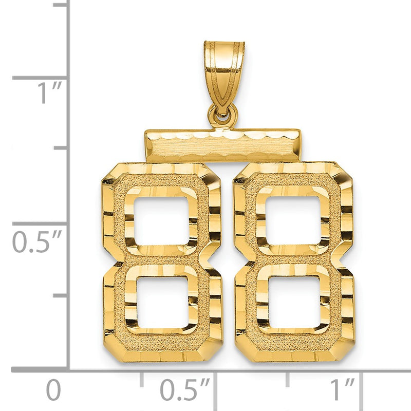14k Yellow Gold Large Brushed Diamond-cut Number 88 Charm
