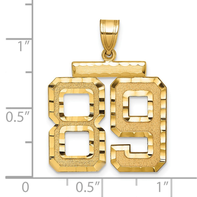 14k Yellow Gold Large Brushed Diamond-cut Number 89 Charm