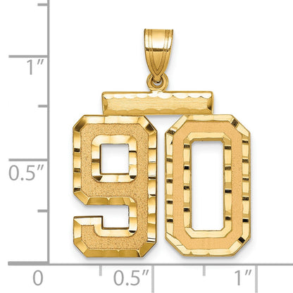 14k Yellow Gold Large Brushed Diamond-cut Number 90 Charm