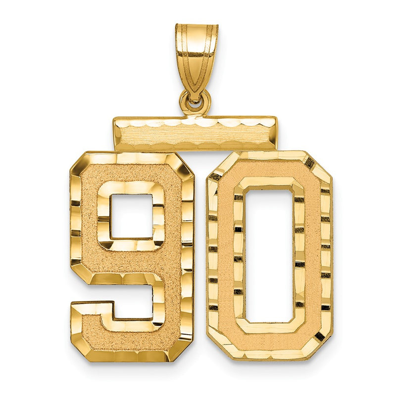 14k Yellow Gold Large Brushed Diamond-cut Number 90 Charm