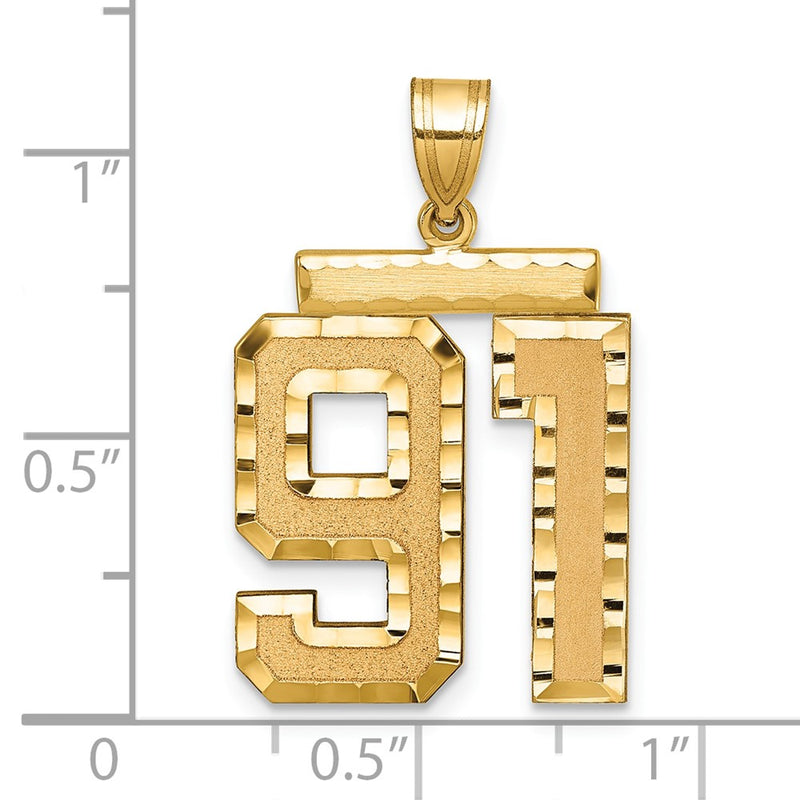 14k Yellow Gold Large Brushed Diamond-cut Number 91 Charm