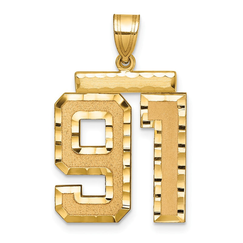 14k Yellow Gold Large Brushed Diamond-cut Number 91 Charm