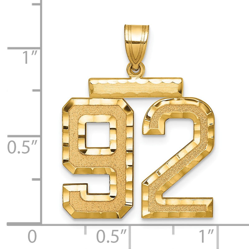 14k Yellow Gold Large Brushed Diamond-cut Number 92 Charm