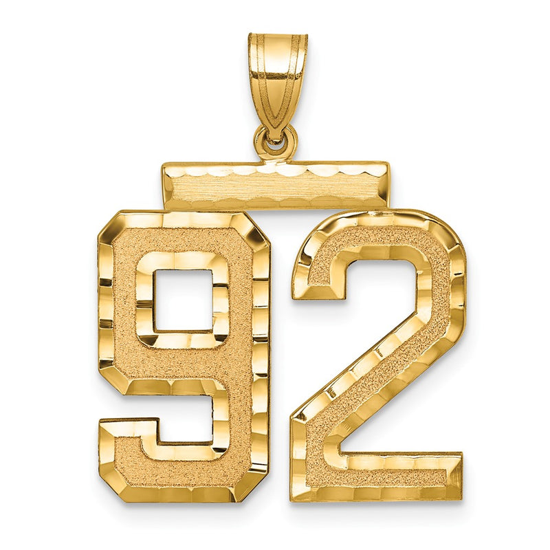14k Yellow Gold Large Brushed Diamond-cut Number 92 Charm