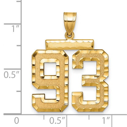 14k Yellow Gold Large Brushed Diamond-cut Number 93 Charm