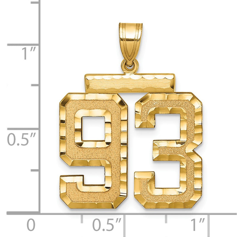 14k Yellow Gold Large Brushed Diamond-cut Number 93 Charm