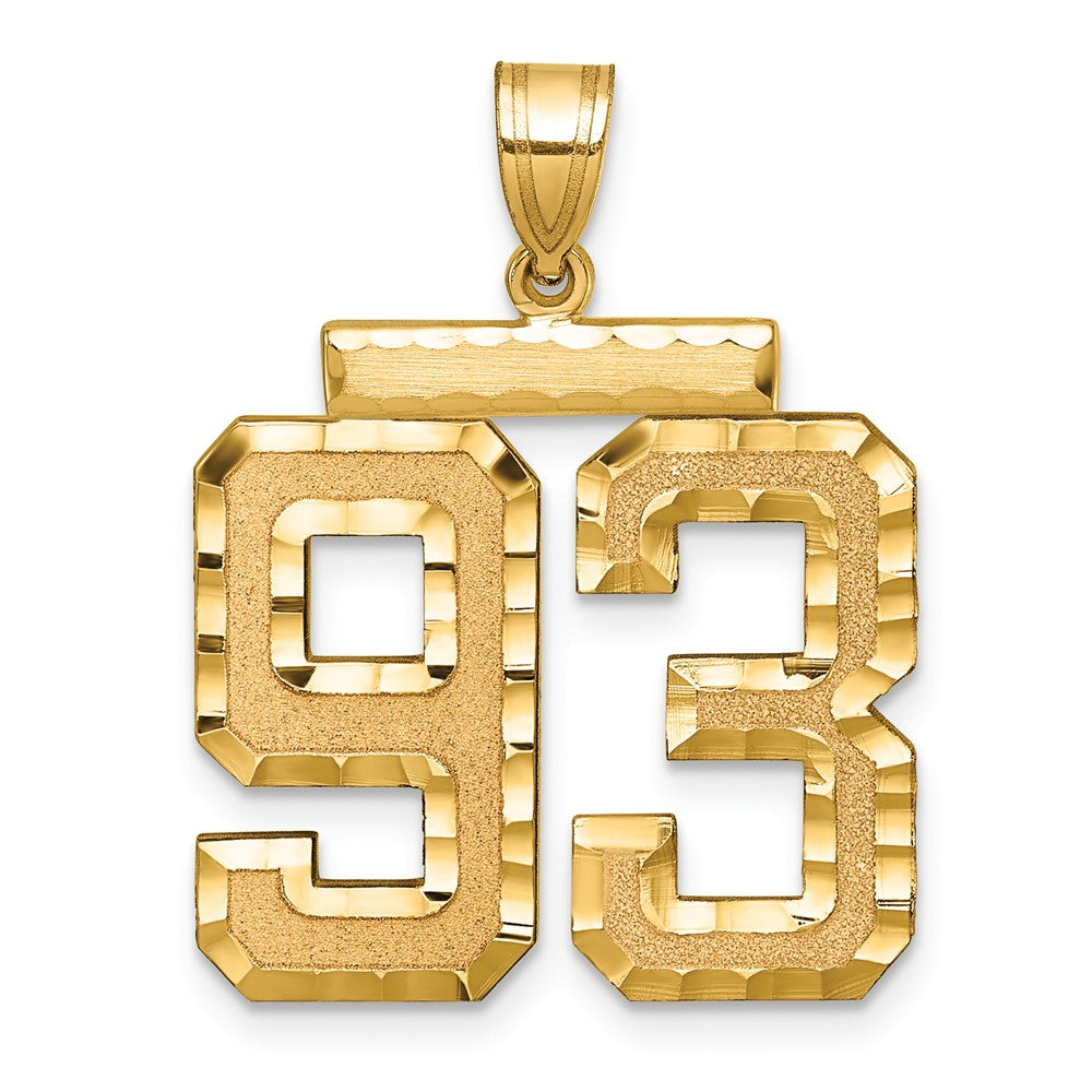 14k Yellow Gold Large Brushed Diamond-cut Number 93 Charm