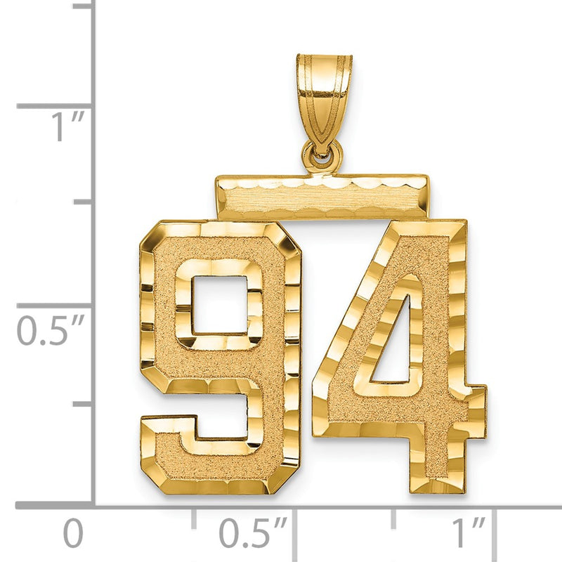 14k Yellow Gold Large Brushed Diamond-cut Number 94 Charm