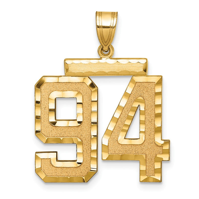 14k Yellow Gold Large Brushed Diamond-cut Number 94 Charm