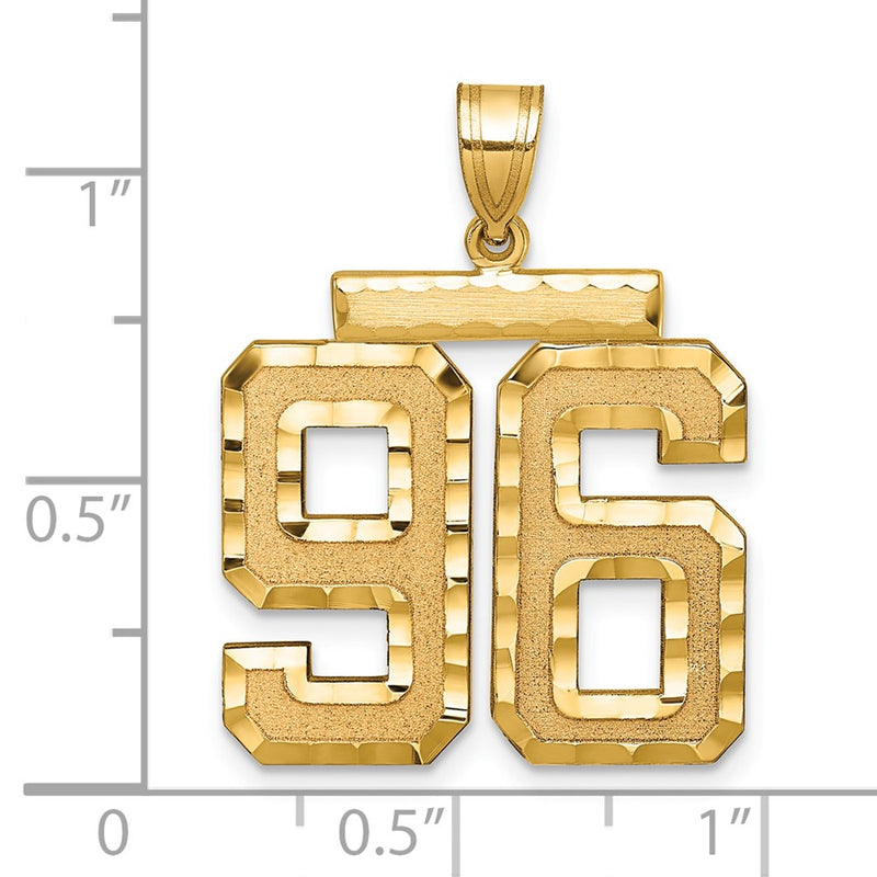14k Yellow Gold Large Brushed Diamond-cut Number 96 Charm