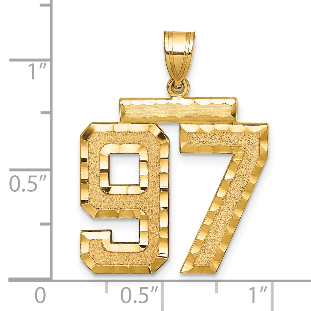 14k Yellow Gold Large Brushed Diamond-cut Number 97 Charm