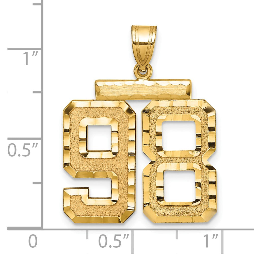 14k Yellow Gold Large Brushed Diamond-cut Number 98 Charm