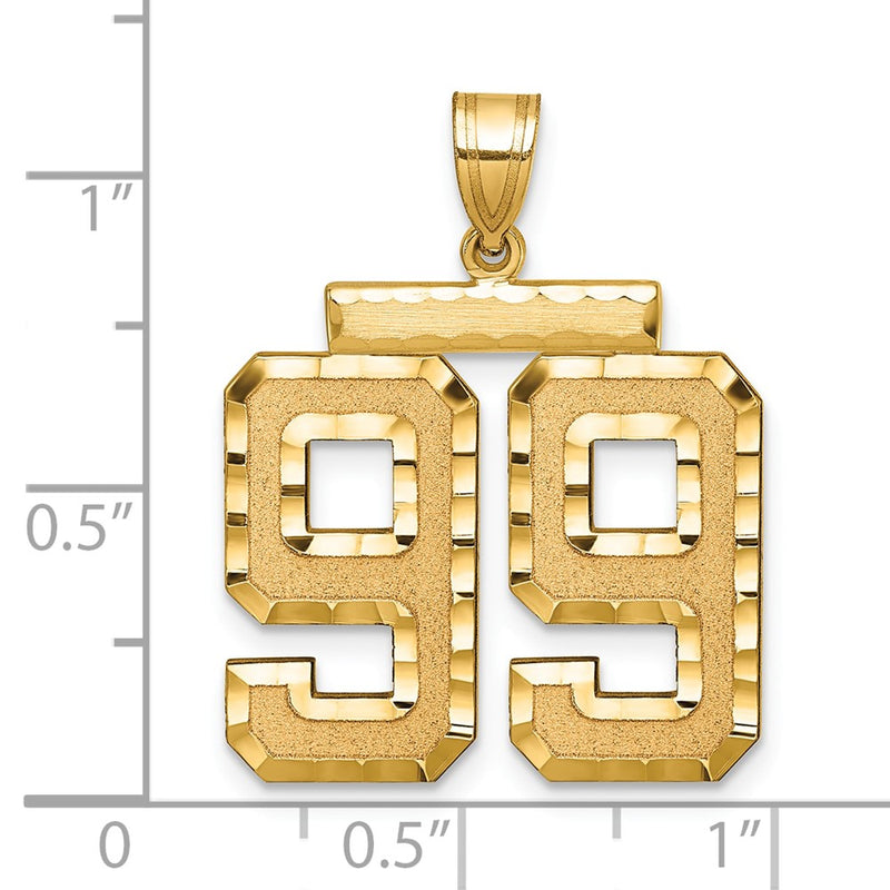14k Yellow Gold Large Brushed Diamond-cut Number 99 Charm
