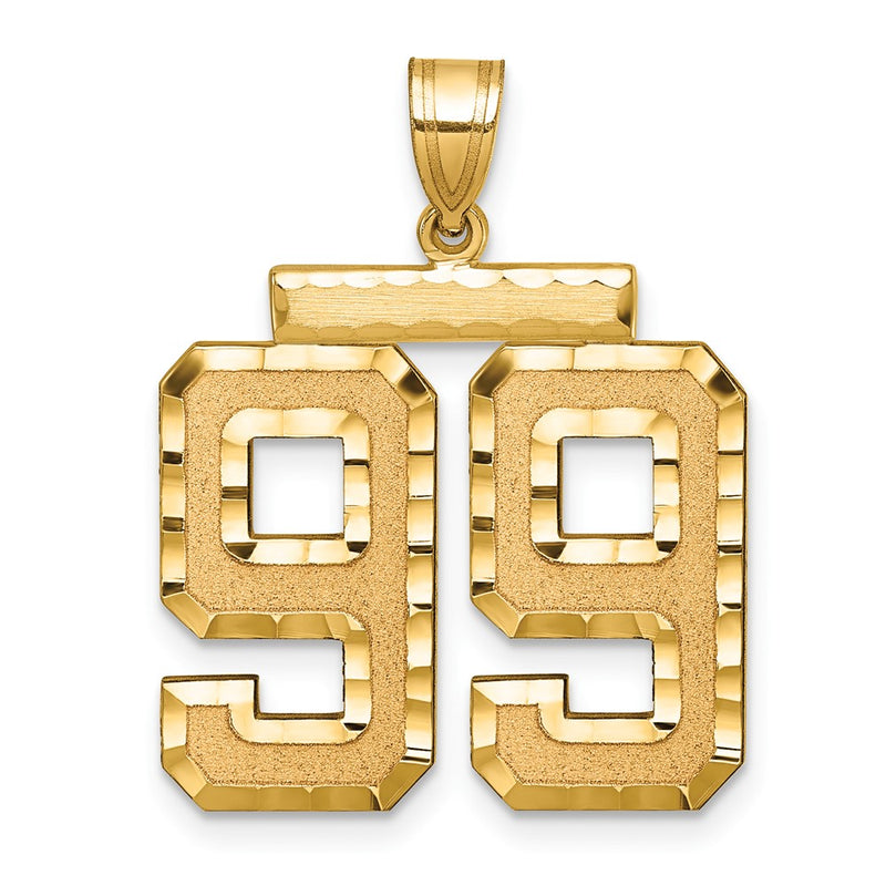 14k Yellow Gold Large Brushed Diamond-cut Number 99 Charm