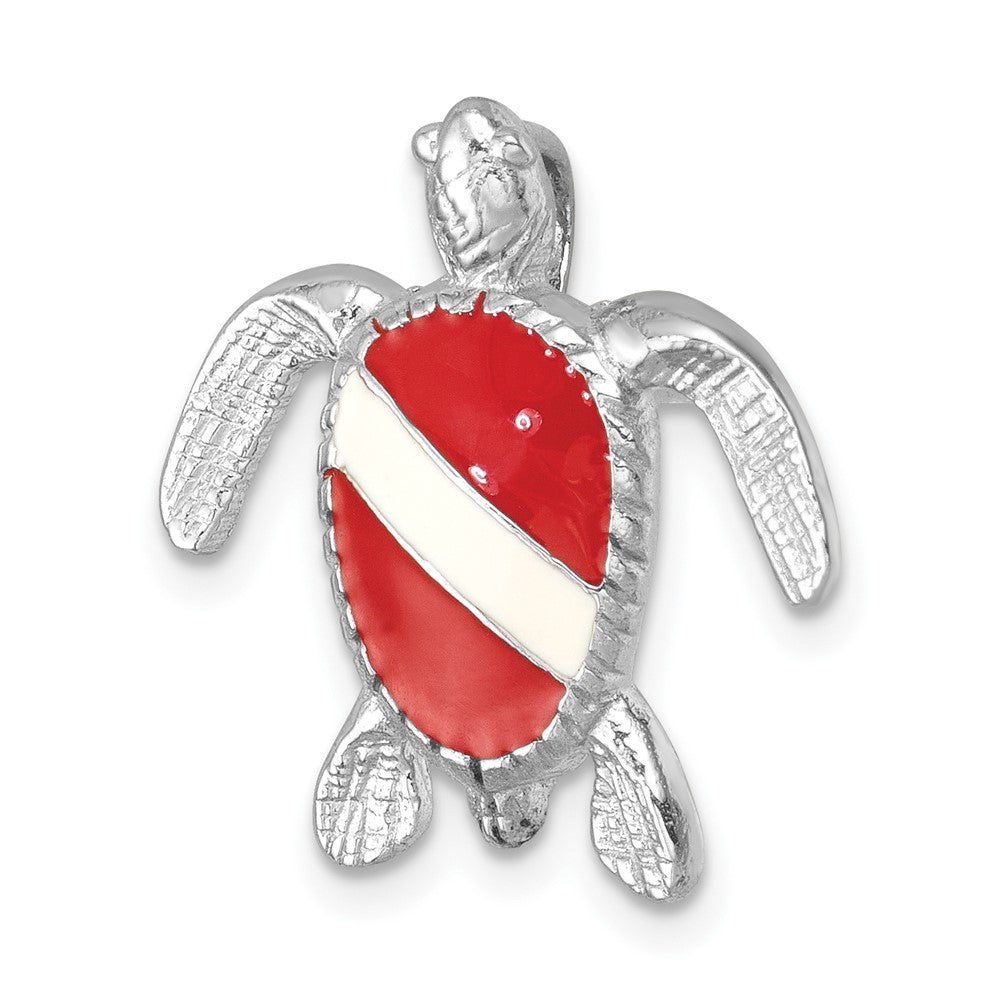Sterling Silver Rhodium Plated Enameled Polished Dive Flag Turtle Chain Slide