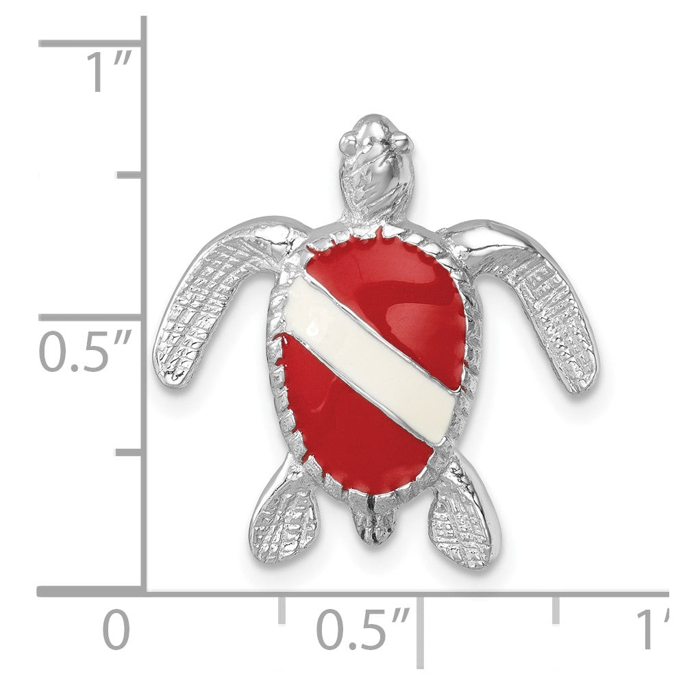 Sterling Silver Rhodium Plated Enameled Polished Dive Flag Turtle Chain Slide