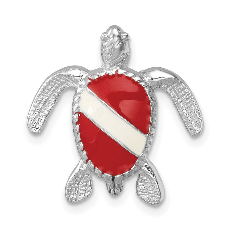Sterling Silver Rhodium Plated Enameled Polished Dive Flag Turtle Chain Slide