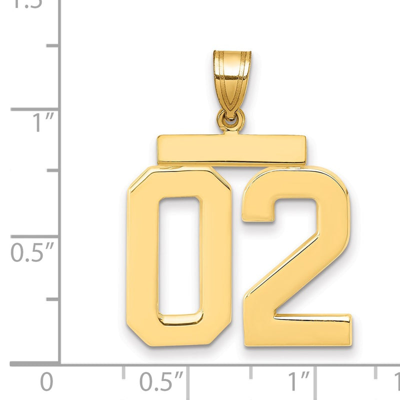 14k Yellow Gold Large Polished Number 02 on Top Charm