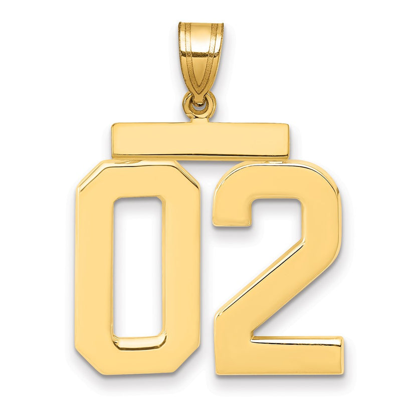 14k Yellow Gold Large Polished Number 02 on Top Charm