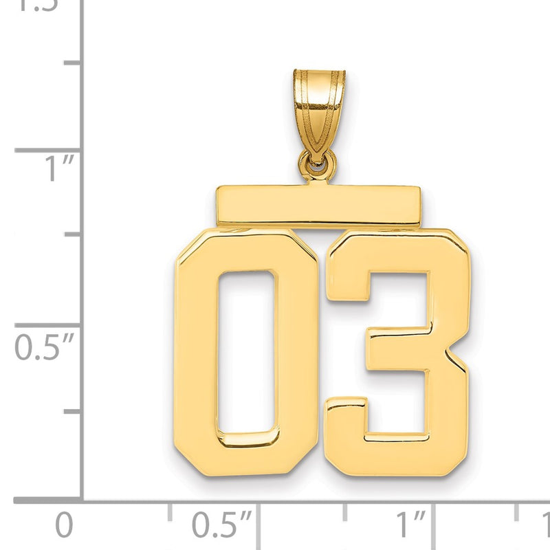 14k Yellow Gold Large Polished Number 03 on Top Charm