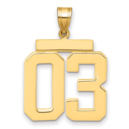 14k Yellow Gold Large Polished Number 03 on Top Charm