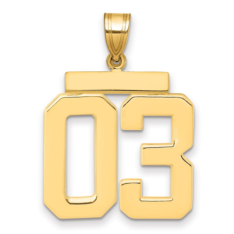 14k Yellow Gold Large Polished Number 03 on Top Charm