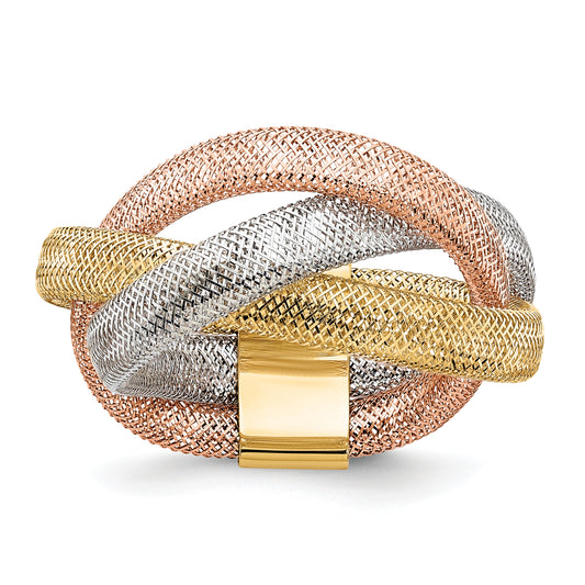 14K Yellow & Rhodium White And Rose Flexible Ring