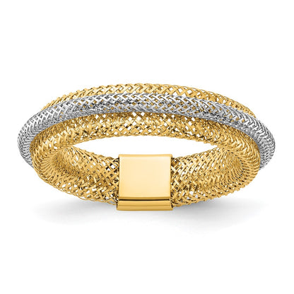 14K Yellow & Rhodium Polished/Textured Stretch Ring