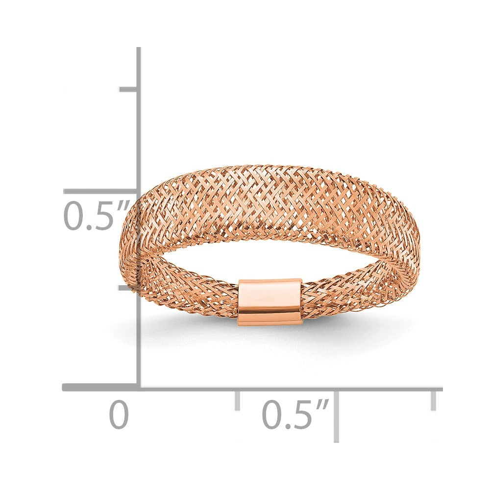 14K Yellow Gold With Rose Plating Mesh Tapered Stretch Ring
