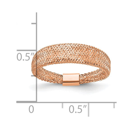 14K Yellow Gold With Rose Plating Mesh Tapered Stretch Ring