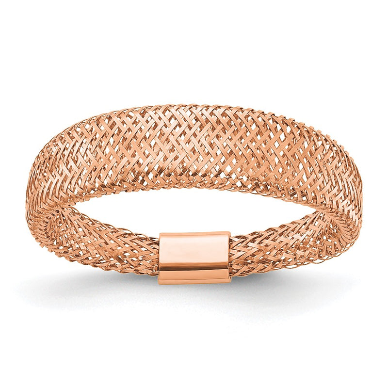 14K Yellow Gold With Rose Plating Mesh Tapered Stretch Ring