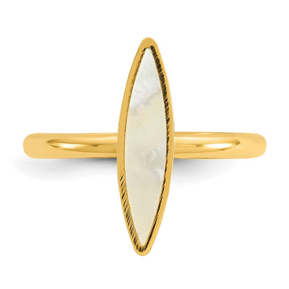 14K Yellow Gold Polished Mother Of Pearl Fancy Ring (Size 7 Only)