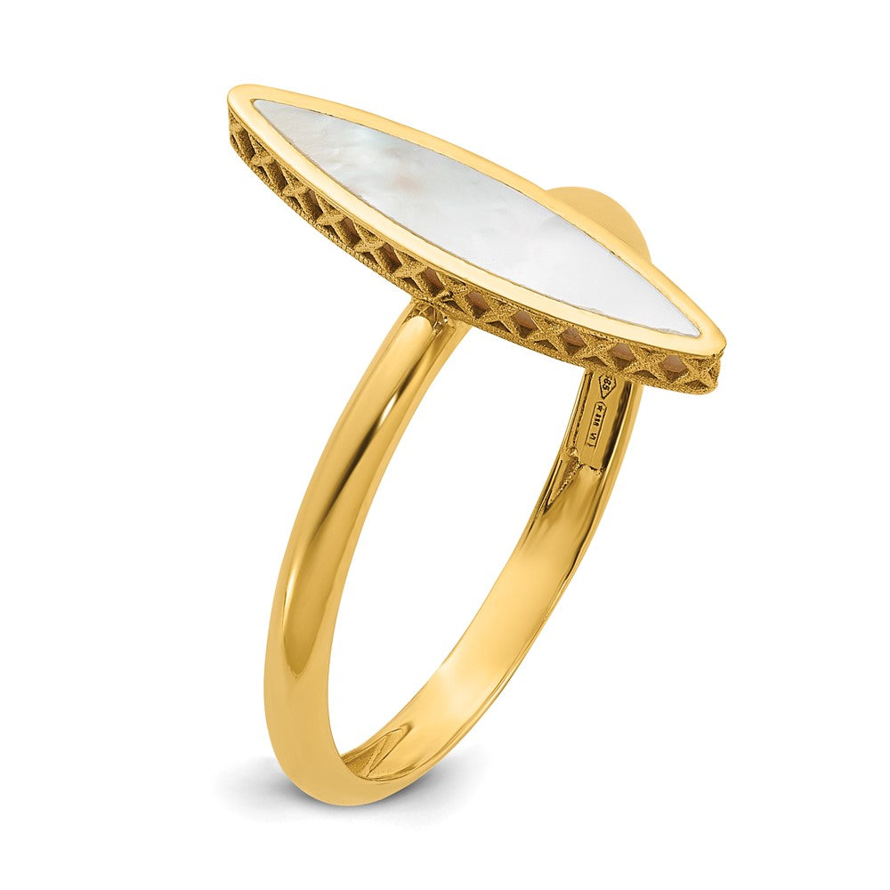 14K Yellow Gold Polished Mother Of Pearl Fancy Ring (Size 7 Only)