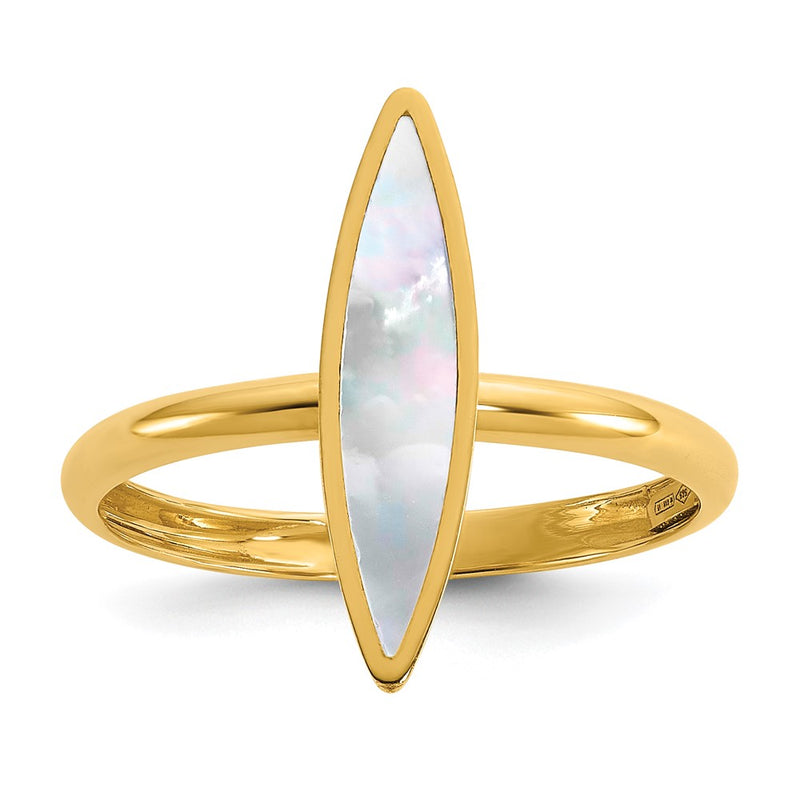14K Yellow Gold Polished Mother Of Pearl Fancy Ring (Size 7 Only)