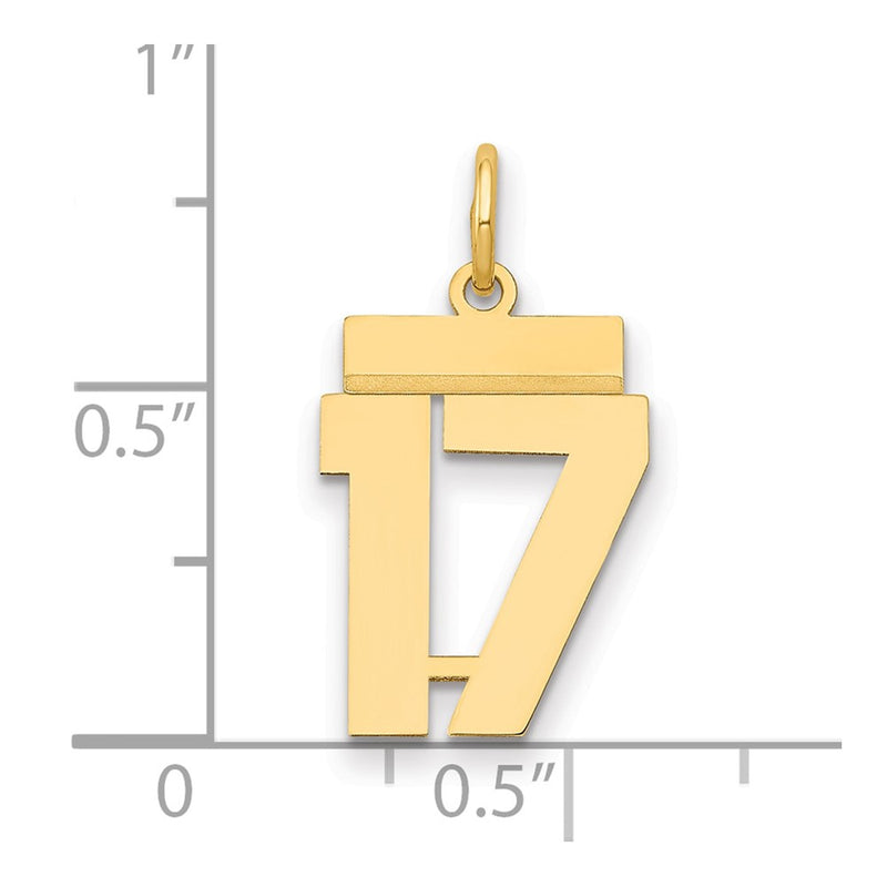 14K Yellow Gold Small Polished Number 17 Charm