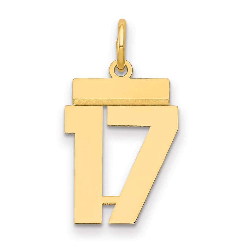 14K Yellow Gold Small Polished Number 17 Charm