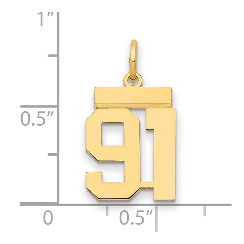 14k Yellow Gold Small Polished Number 91 Charm