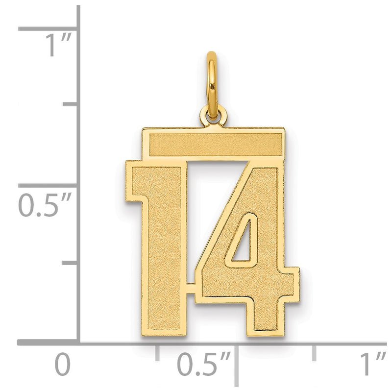 14K Yellow Gold Medium Satin Number 14 Charm