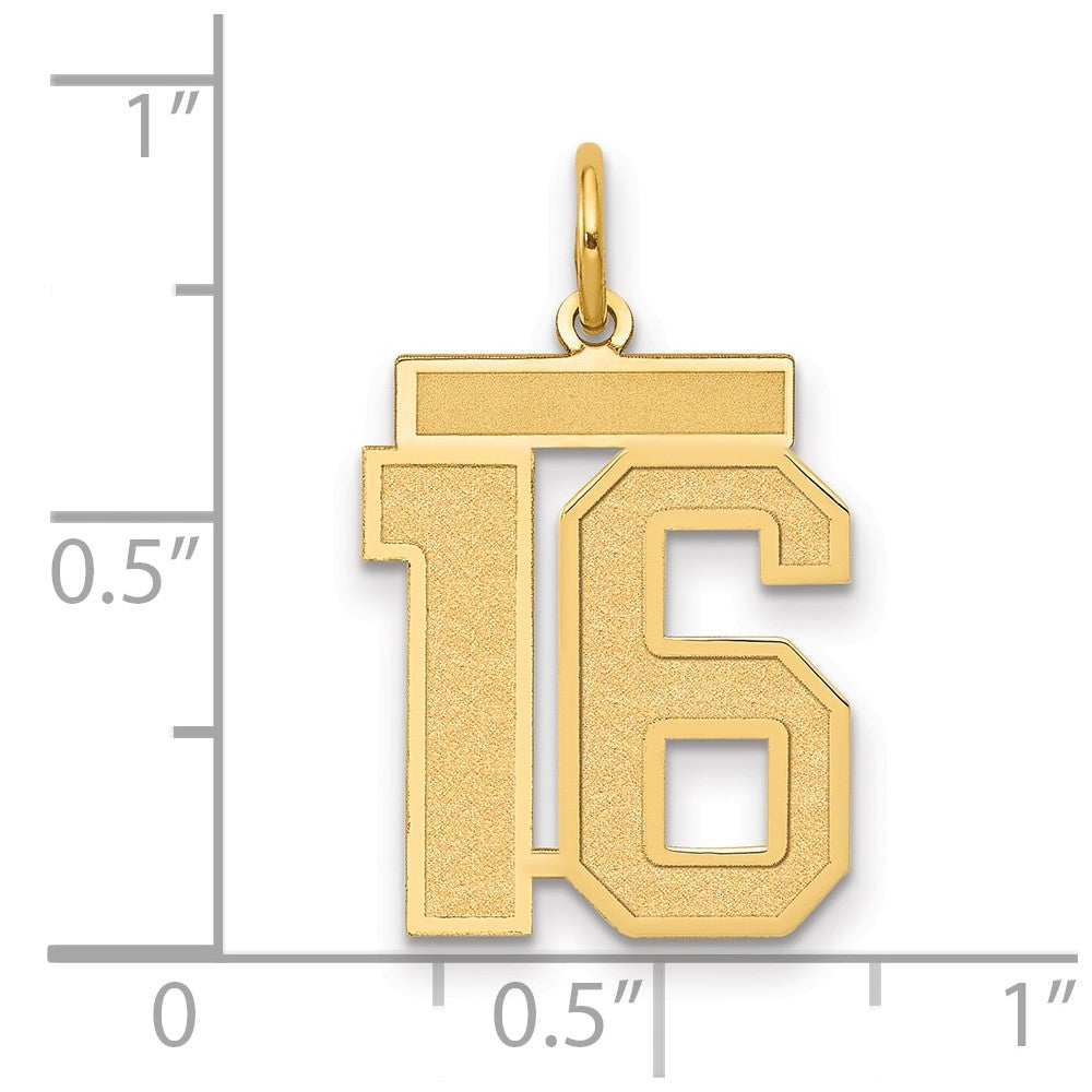 10K Yellow Gold Medium Satin Number 16 Charm