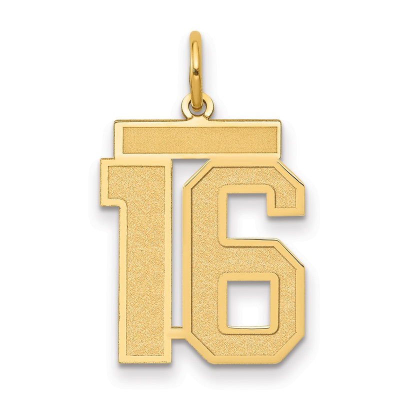 14k Yellow Gold 14k Medium Satin Number 16 Charm