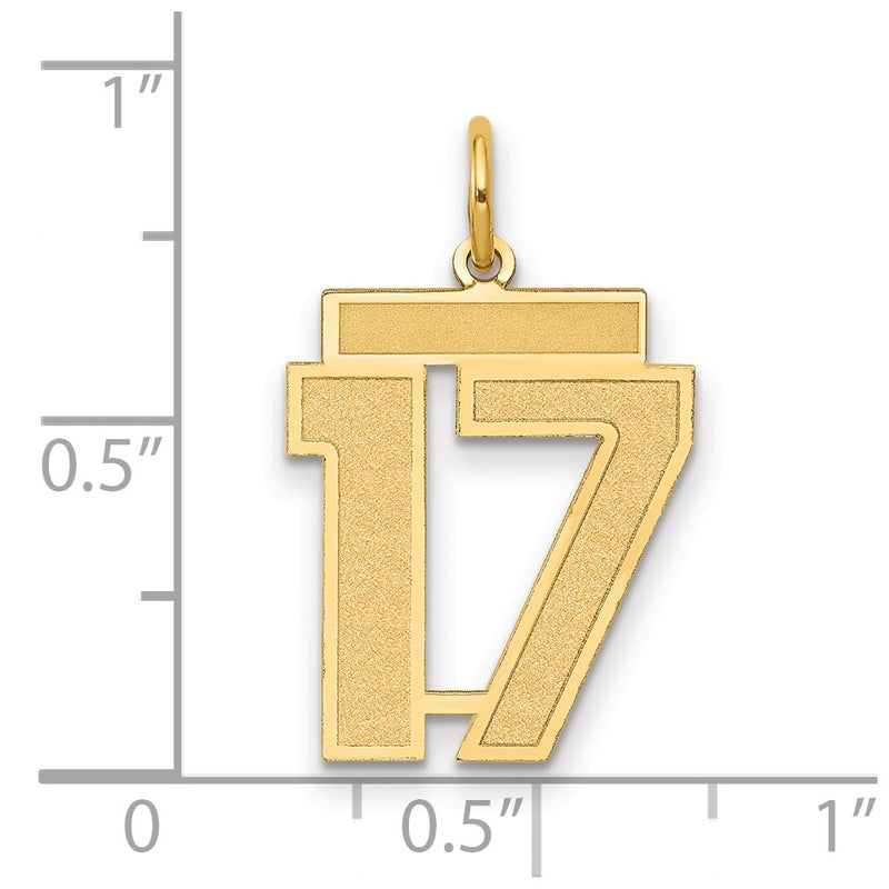 14K Yellow Gold Medium Satin Number 17 Charm